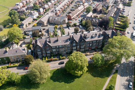 Aerial drone photo of the beautiful historical town of Harrogate, North Yorkshire in the UK showing...