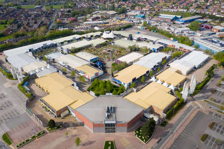 Castleford UK, 24 April 2020: Aerial photo of the Junction32 Shopping outlet located in the village of Castleford in UK showing an empty site due to social isolation and the UK lockdownのeditorial素材