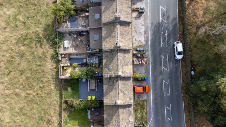Aerial drone photo of the beautiful village of East Morton in Keighley in Yorkshire in the UK,...