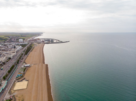 Aerial photo of the Brighton Marina and coastal area located in the south coast of England UK that...