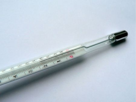 Macro of a thermometer taken  in a chemistry lab