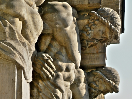 Row of statues closeup in Warsaw Polandの写真素材