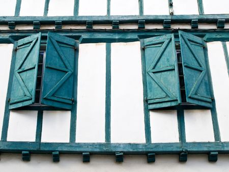 Traditional house wall in the Basque village of Espelette の写真素材