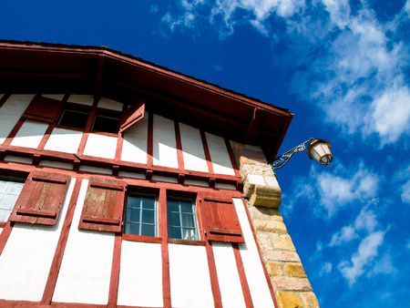 Traditional house in the Basque village of Ainhoaの写真素材