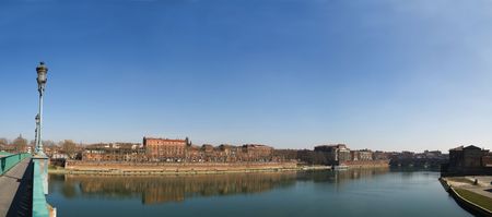 Toulouse city panoramic image from Saint Pierre bridge on the Garonne riverの写真素材