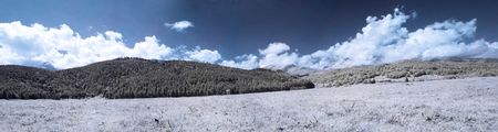 Infrared panoramic landscape in the pyrenees mountains in Franceの写真素材