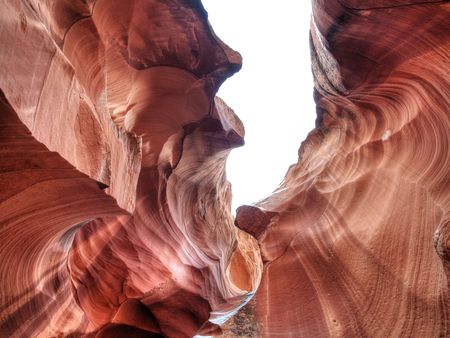 The famous Antelope slot Canyon opening to the winter sky in Navajo indian reserveの写真素材