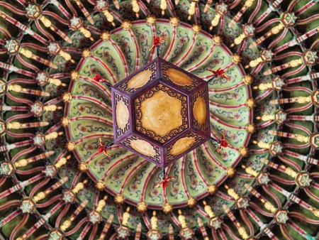 Detail of a Chinese temple ceiling in Malaysiaの写真素材