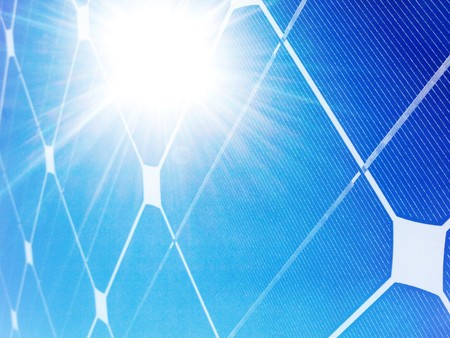 Photovoltaic solar panel against bright sunshine