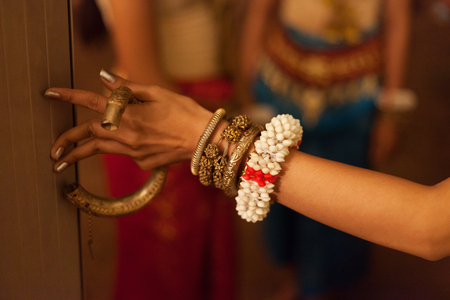 Close up of an Apsara dancer before a showの写真素材