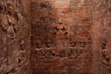 Brick bas relied at Prasat Kravan temple in Angkorの写真素材