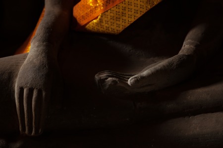 Buddha statue close up in Bayon templeの写真素材