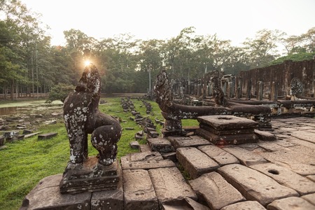 Bayon temple in the evening in Siem Reap Cambodiaの写真素材