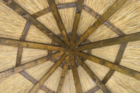 construction of straw roof view from insideの写真素材