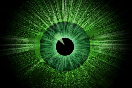 detail of green glowing monster eye.Computer art illustration.の写真素材