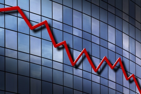 3D graph showing decrease in profits or earnings. 
