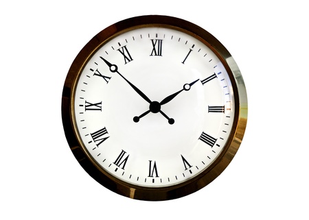 Classic clock on wall  over white background.