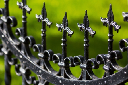 Black painted  iron fence close up  Note  Shallow depth of field 