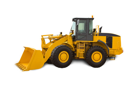 Yellow bulldozer over white background. Heavy machinery.