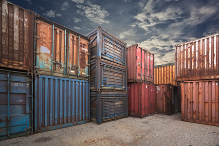 Old rusty truck containers in the cargo zone.の写真素材