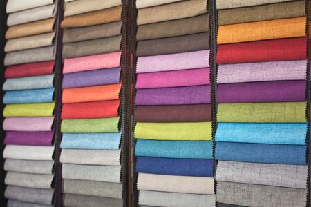 Fabric samples of different colors for interior design as backgroundの写真素材