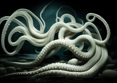 Tentacles of the white octopus in the depths of the ocean waters.の素材