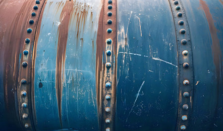 Texture of rusty and opsolated metal tank with rivets.の素材