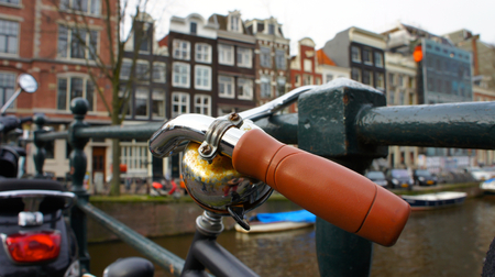 Closeup bike handle in Amsterdam Hollandの写真素材