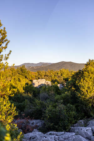 Landscape of the Mer de Rochers at sunrise, in the Cevennes foothills of Sauve (Occitanie, France)