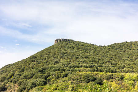 View of the Roc des Deux Vierges in Saint-Saturnin-de-Lucian (Occitanie, France)の写真素材