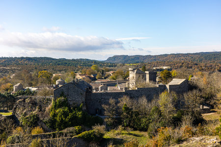 View of the medieval village of La Couvertoirade in Larzac (Occitanie, France)