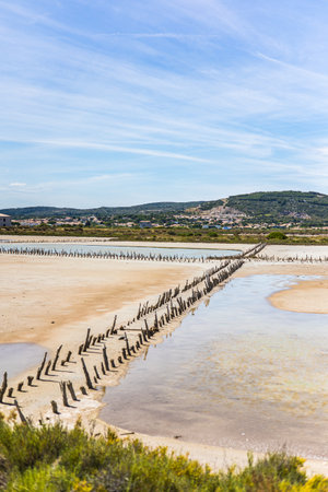 View of the old salt basins of Frontignan (Occitanie, France)の写真素材