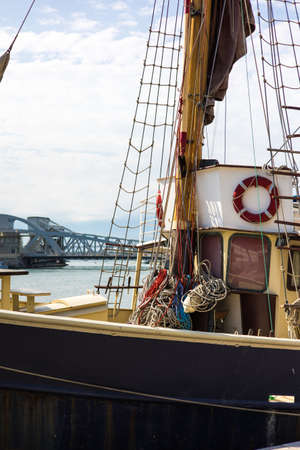 Detail of an old sailing ship in the port of San Franciscoの写真素材
