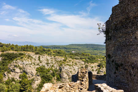 View of the Fortress of Mornas and the Rhone Valley with the A7 motorway (Provence-Alpes-CÃ´te d'Azur, France)のeditorial素材