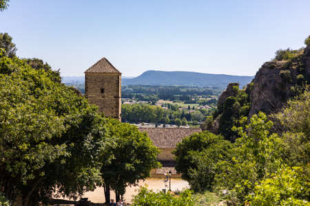 View of the Fortress of Mornas and the Rhone Valley with the A7 motorway (Provence-Alpes-CÃ´te d'Azur, France)のeditorial素材