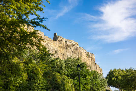 View of the Fortress of Mornas from the bottom of the village (Provence-Alpes-CÃ´te d'Azur, France)のeditorial素材