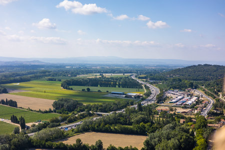 View over the RhÃ´ne valley from the top of the Fortress of Mornas (Provence-Alpes-CÃ´te dÂ´Azur, France)のeditorial素材