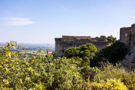 View of the Fortress of Mornas and the Rhone Valley with the A7 motorway (Provence-Alpes-CÃ´te d'Azur, France)のeditorial素材