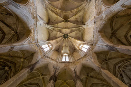 View of the ribbed crossings above the heart of the abbey of Valmagne (Occitanie, France)のeditorial素材