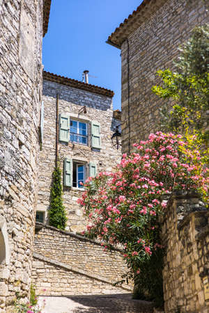 Medieval alleys of VÃ©zÃ©nobres in summer (Occitanie, France)のeditorial素材