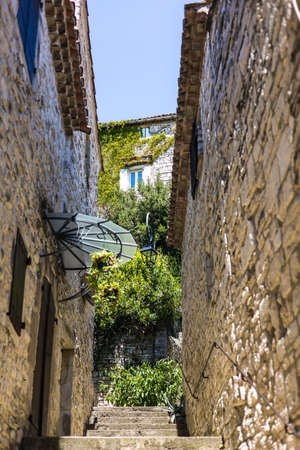 Medieval alleys of VÃ©zÃ©nobres in summer (Occitanie, France)のeditorial素材