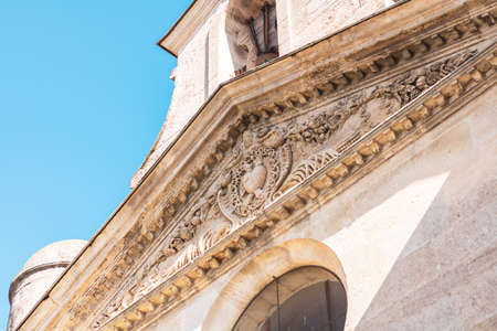 Detail of the facade of the Church of the Holy Sepulchre in Jerusalemの写真素材