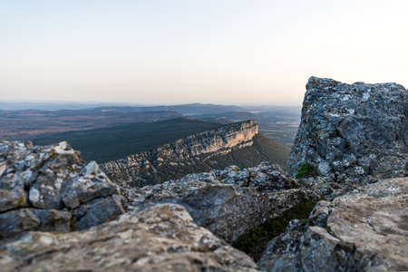 View from the summit of the mountain in the early morning light.
