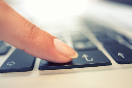 woman laptop finger indoor desk