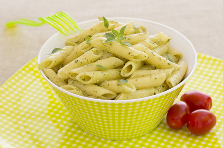 Penne Pasta with Pesto Sauce.の写真素材