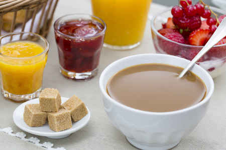 Sunny breakfast in gardenの写真素材