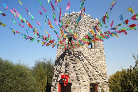 Chinese garden - Qiang ethnic watchtowerのeditorial素材