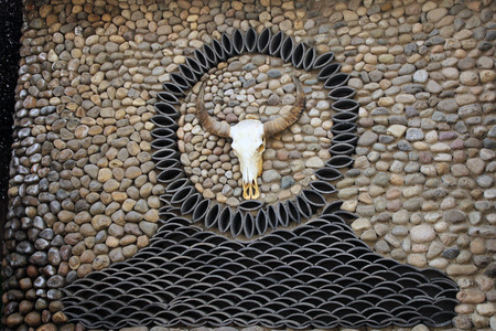 Mark of a sheep skull on the stone wallのeditorial素材