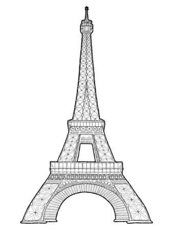 Eiffel Tower, Paris, France: Vector Illustration Hand Drawn Cartoon Artのイラスト素材