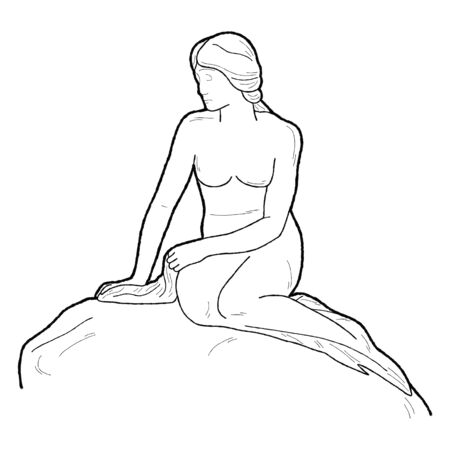 Little Mermaid, Copenhagen, Denmark:  Vector Illustration Hand Drawn Landmark Cartoon Artのイラスト素材